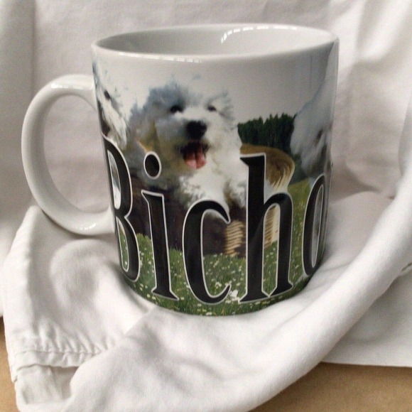 PRECIOUS Large White Mug Cup Americaware 2014 BICHON FRISE Dog Color Photo - Picture 5 of 10